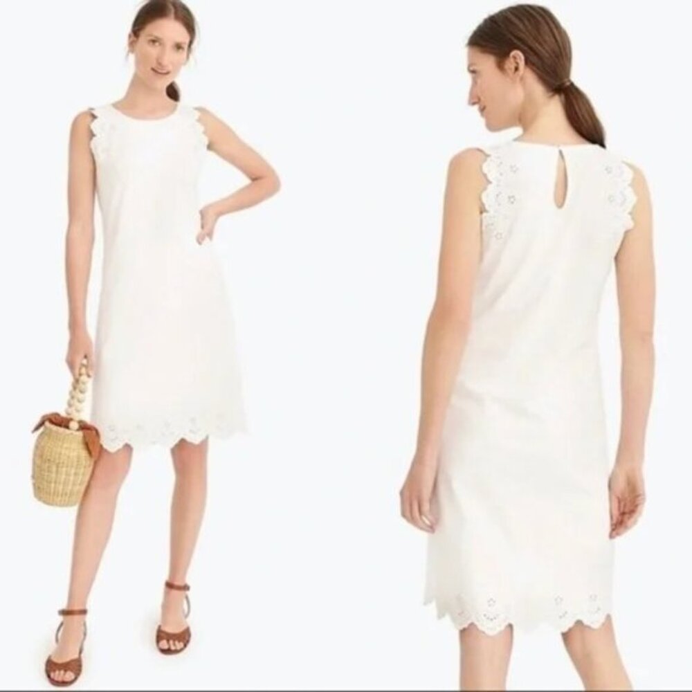J. Crew Eyelet Trim Sleeveless Knit Dress White size S Oversized Relaxed Fit